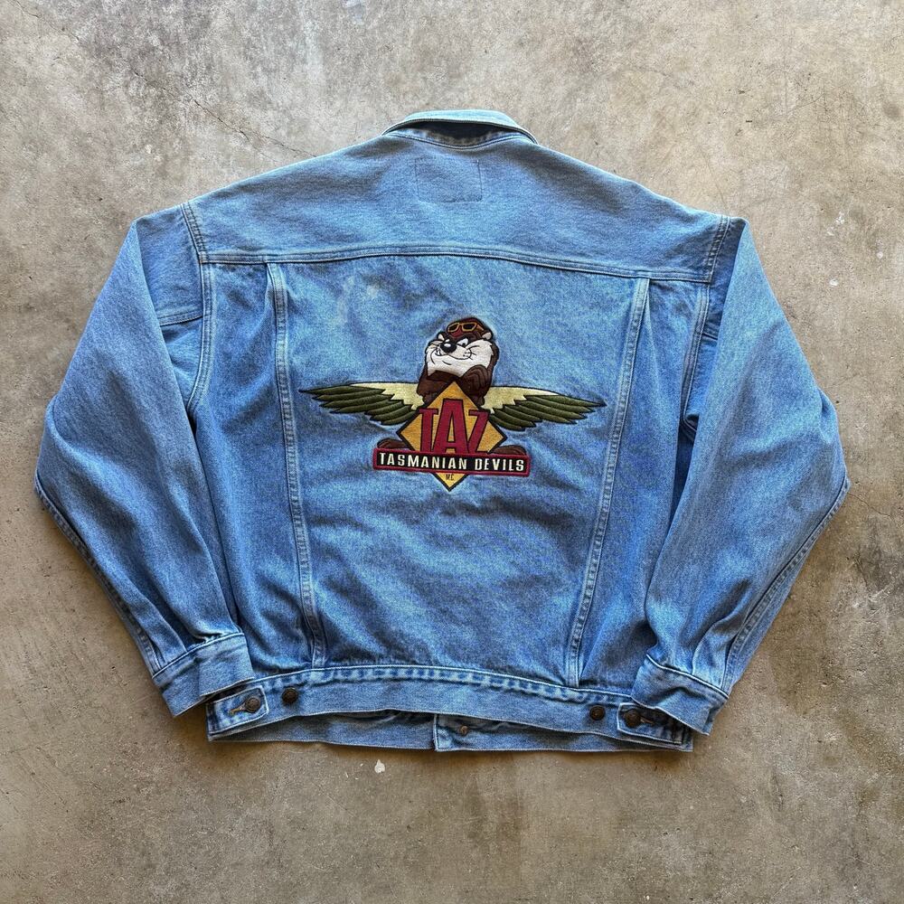 Vtg 1990s 'Taz' Tasmanian Devil Looney Tunes Embroidered Denim Jacket Size M / L